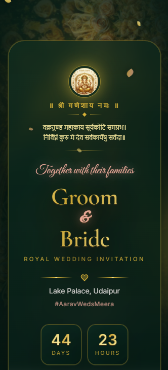 Royal Udaipur invitation website preview